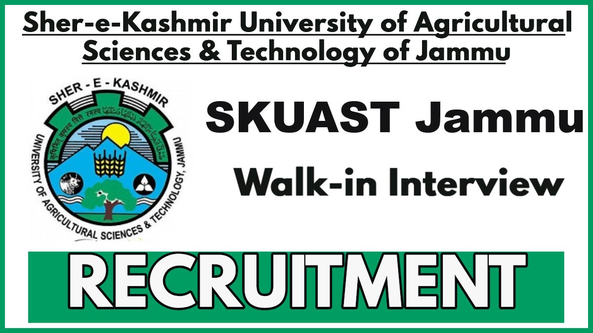 SKUAST Jammu Notification Released, Project Assistant Recruitment 2024